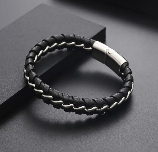 Serenity For Him Black Braided Bracelet With Stainless Steel Buckle