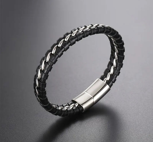 Serenity For Him Black Braided Bracelet With Stainless Steel Buckle